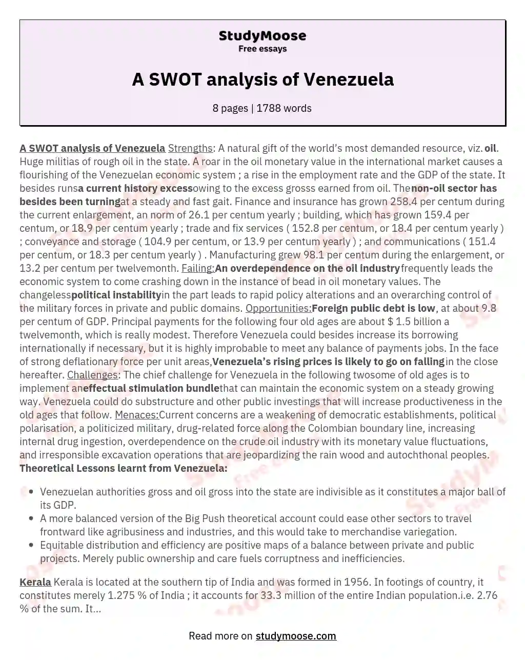 A SWOT analysis of Venezuela essay