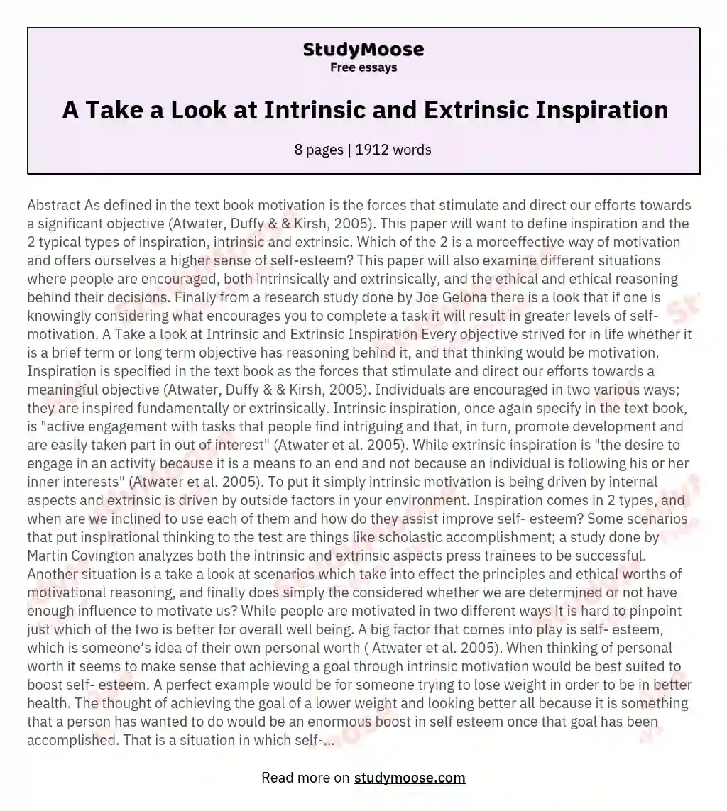 A Take a Look at Intrinsic and Extrinsic Inspiration essay