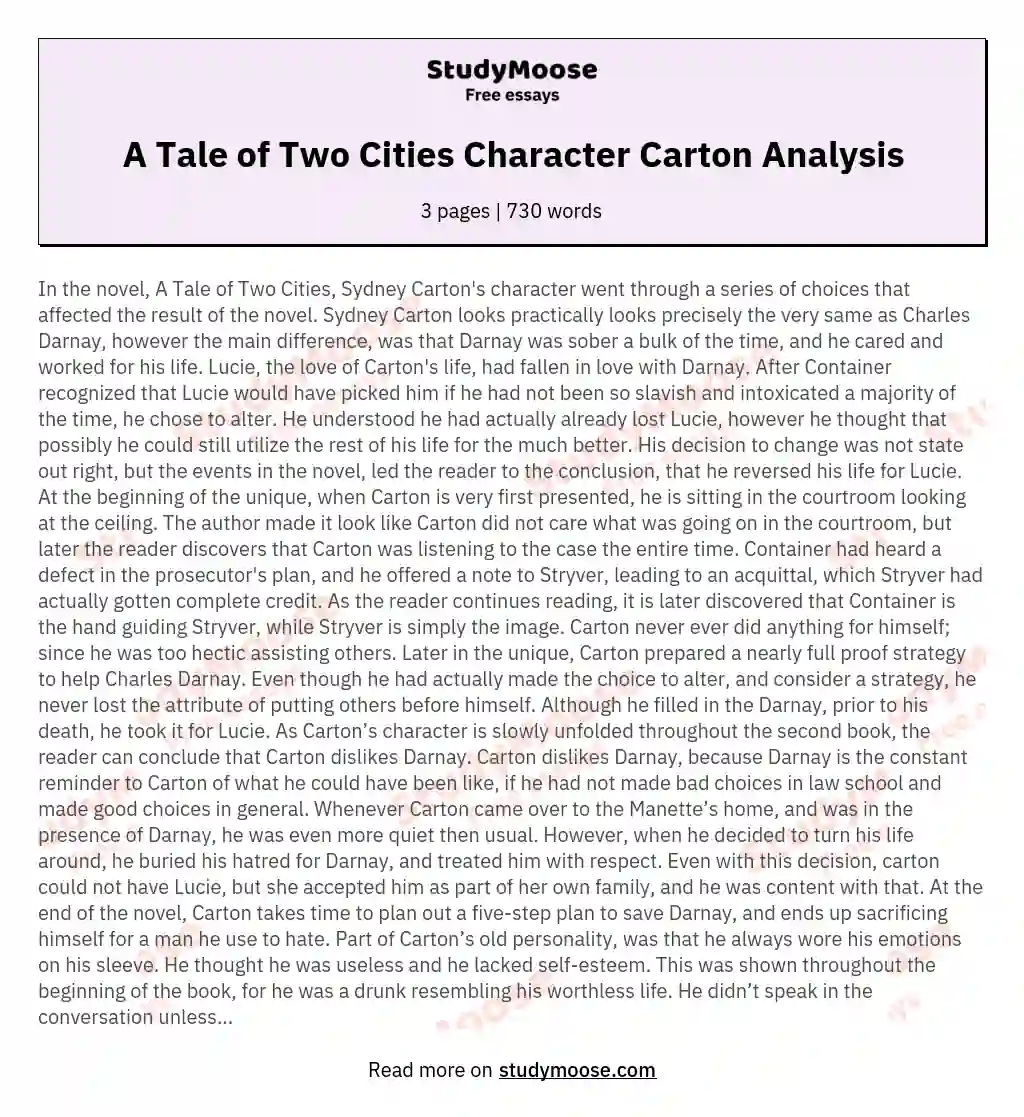 A Tale of Two Cities Character Carton Analysis
