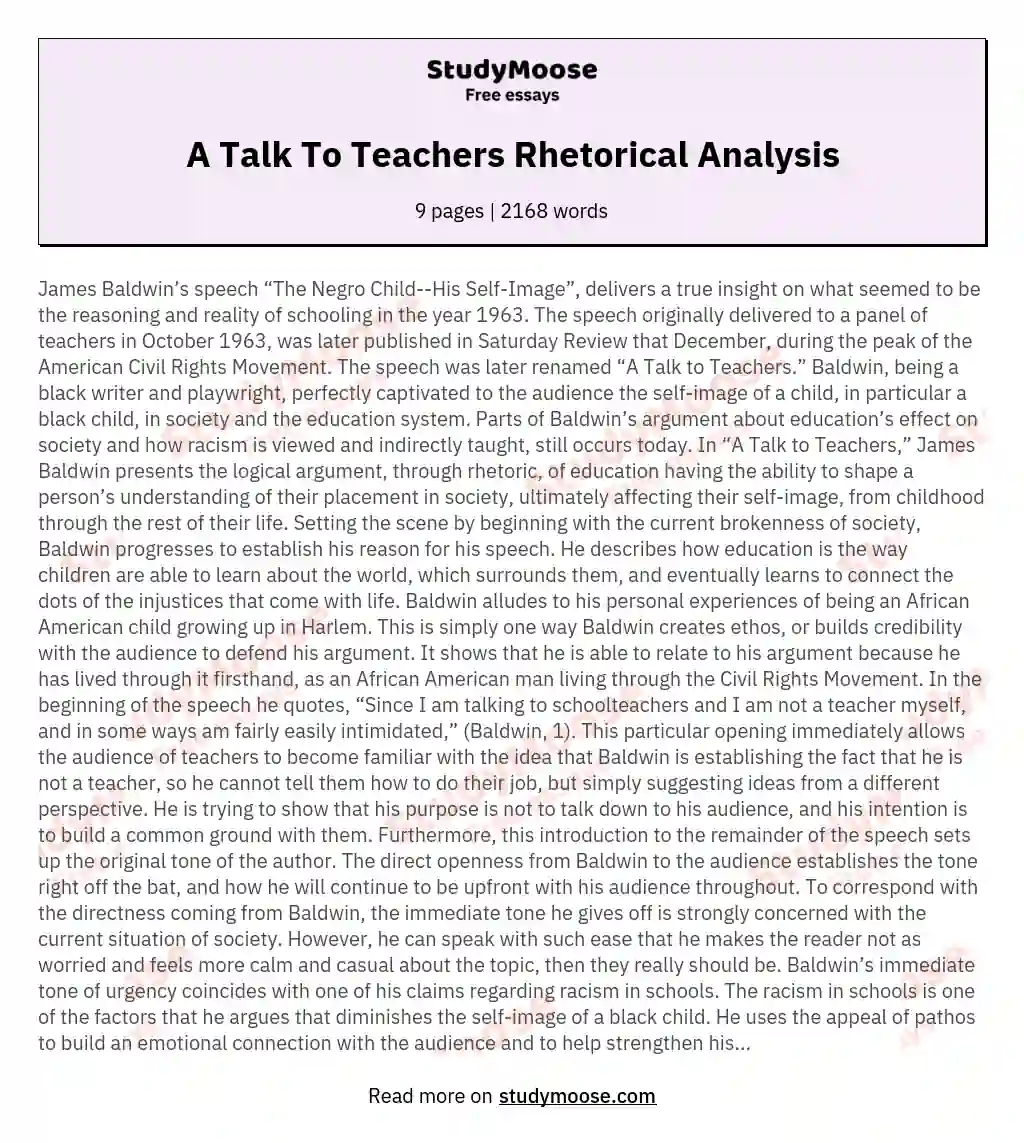 A Talk To Teachers Rhetorical Analysis essay