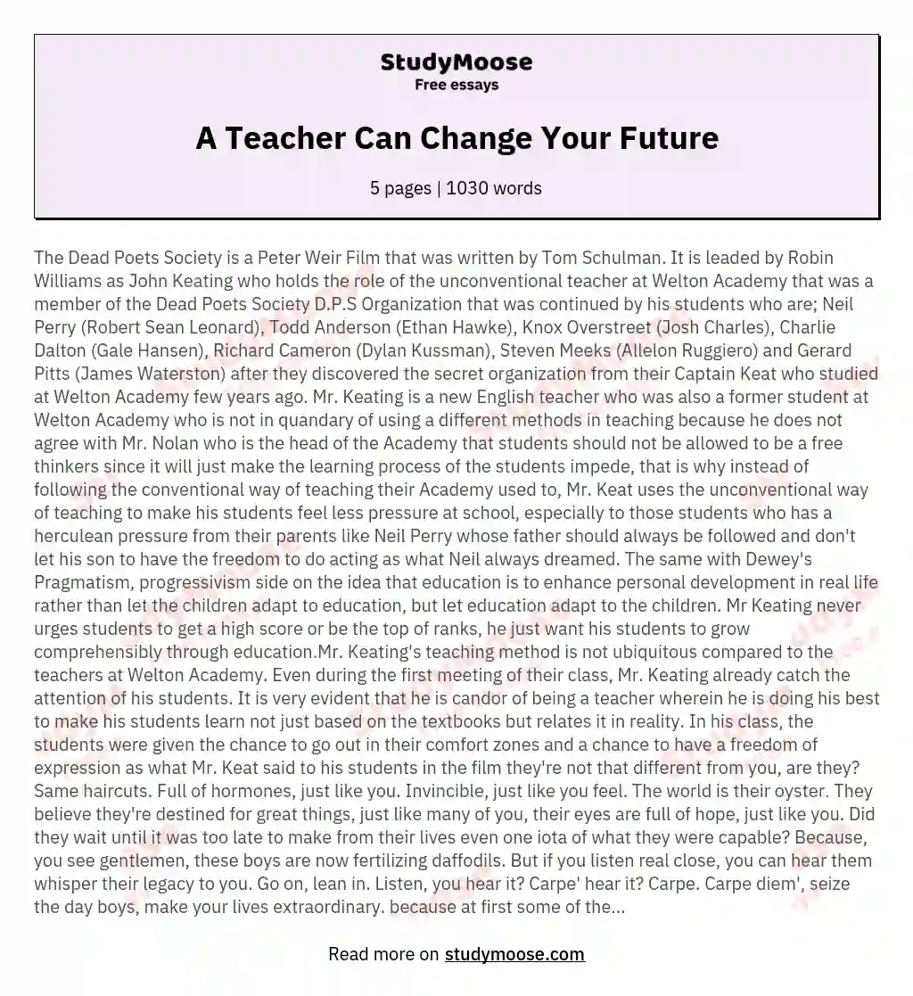 A Teacher Can Change Your Future essay