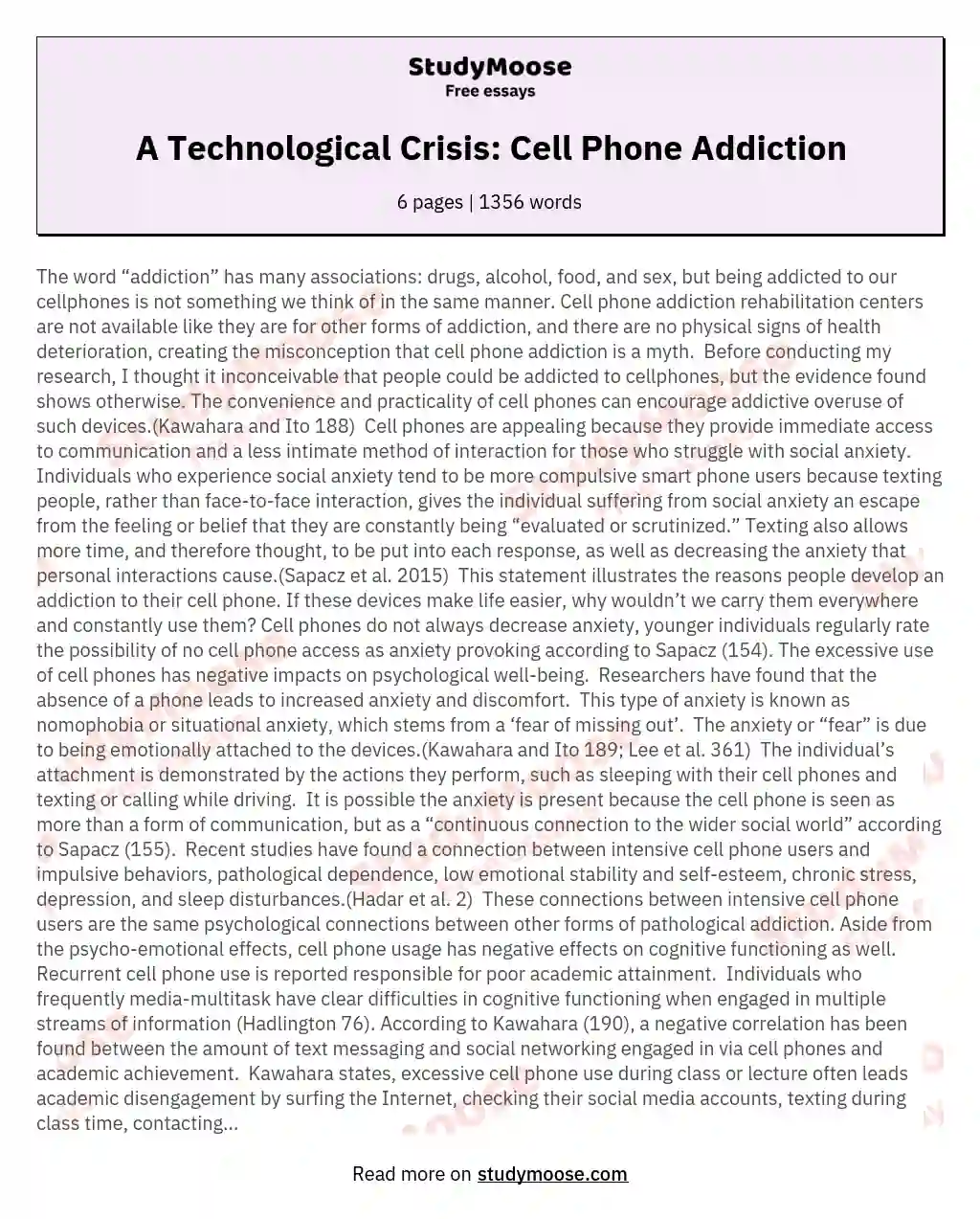 A Technological Crisis: Cell Phone Addiction