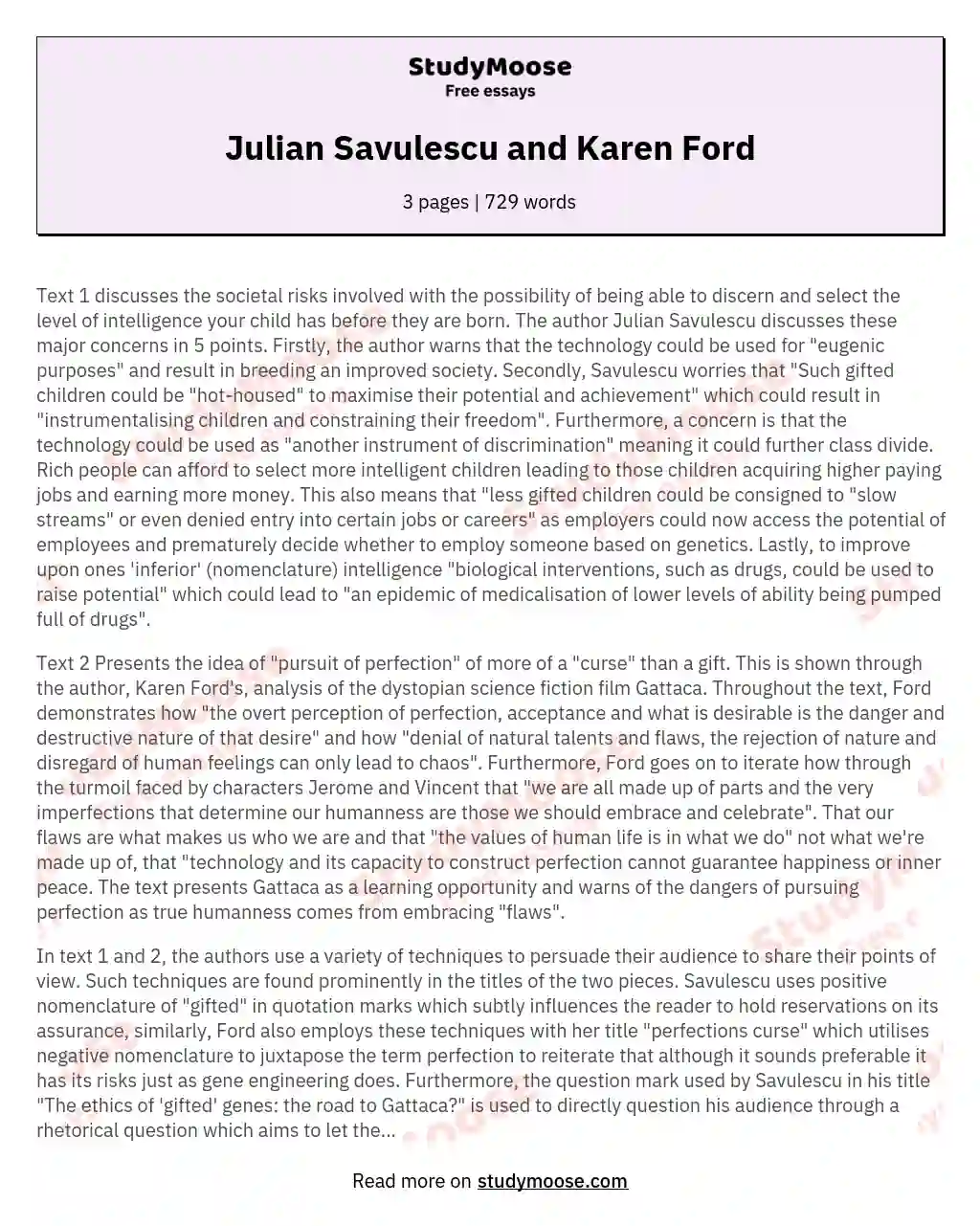 Julian Savulescu and Karen Ford essay