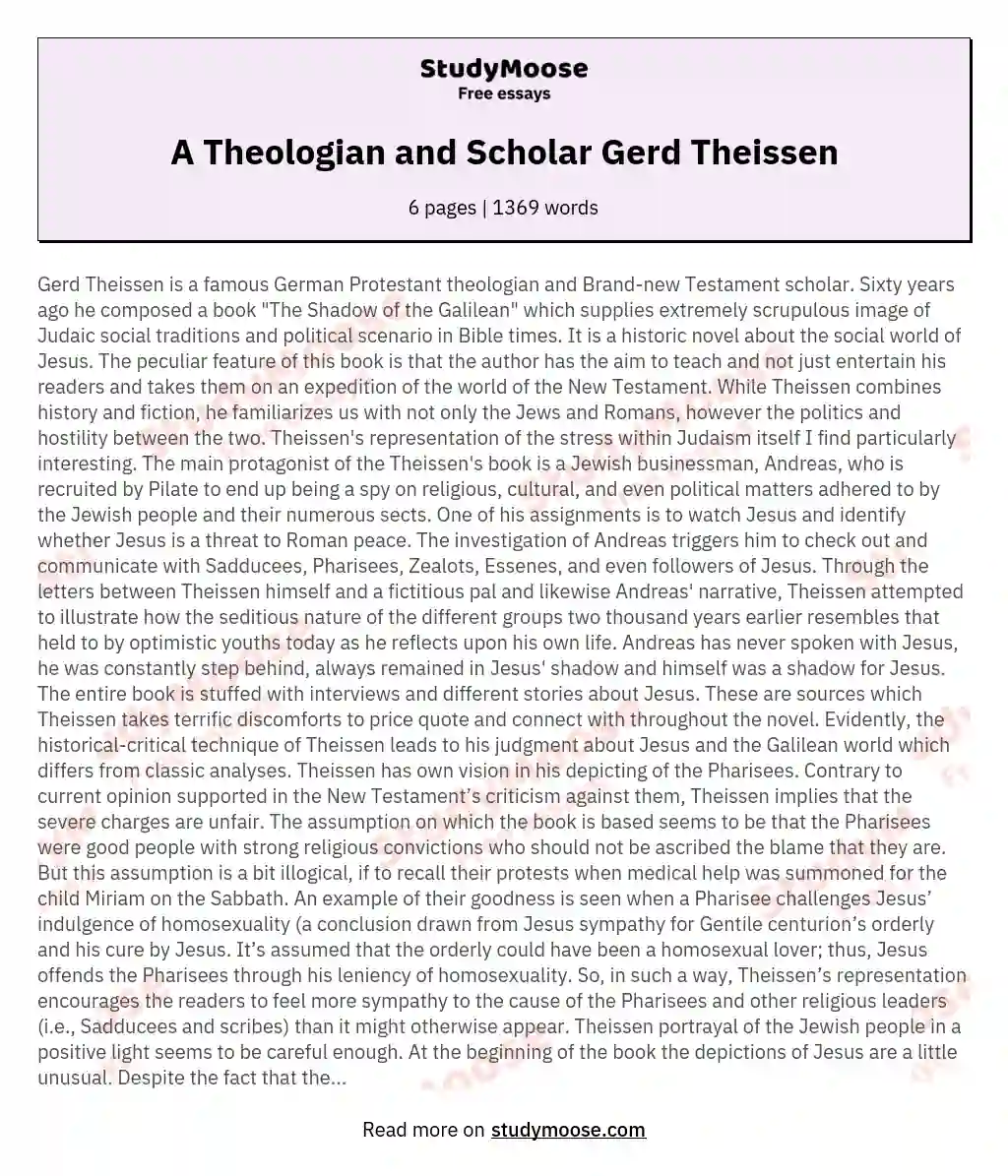 A Theologian and Scholar Gerd Theissen essay