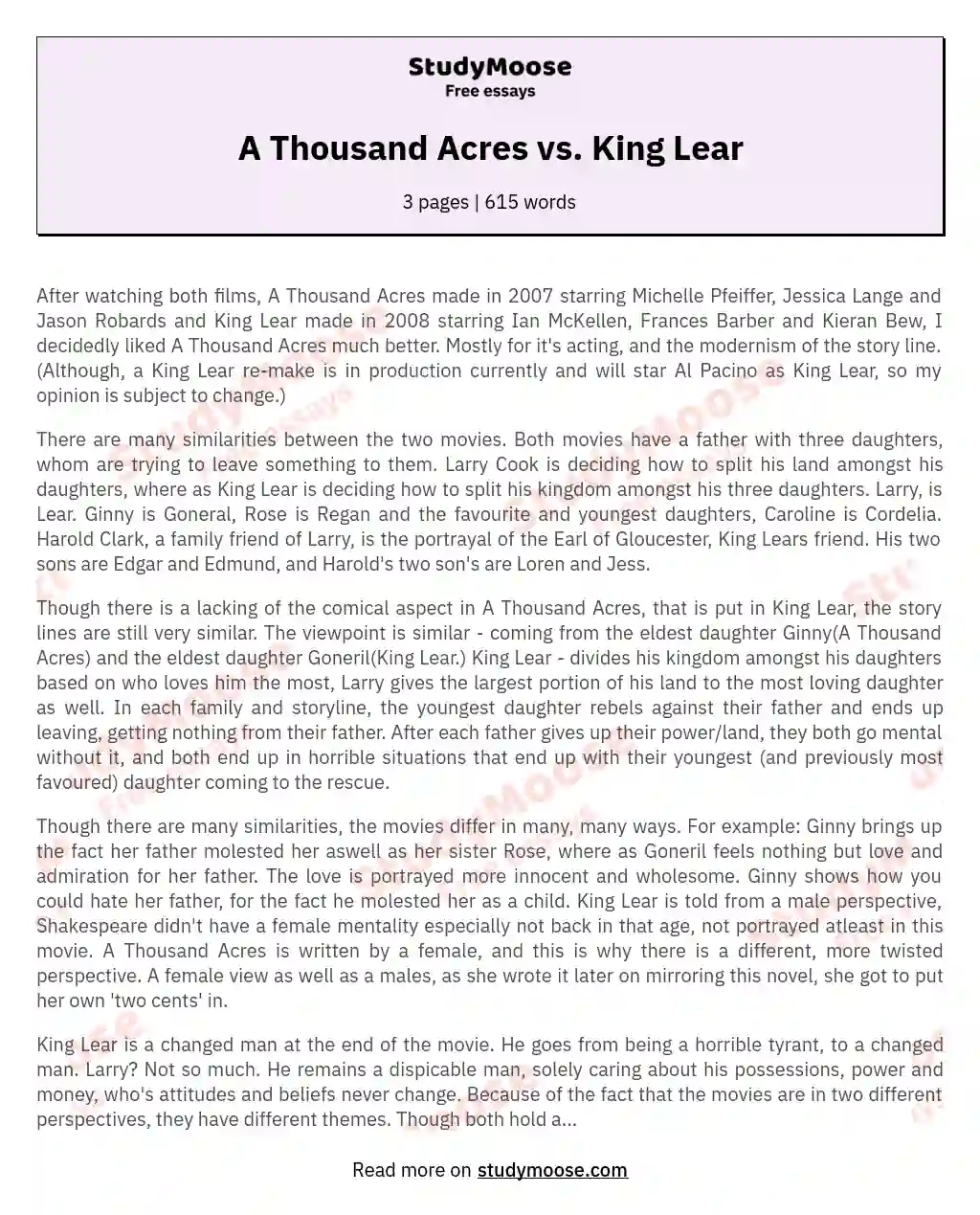 A Thousand Acres vs. King Lear
