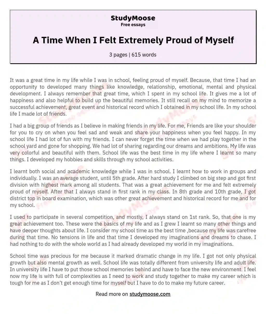 A Time When I Felt Extremely Proud of Myself essay