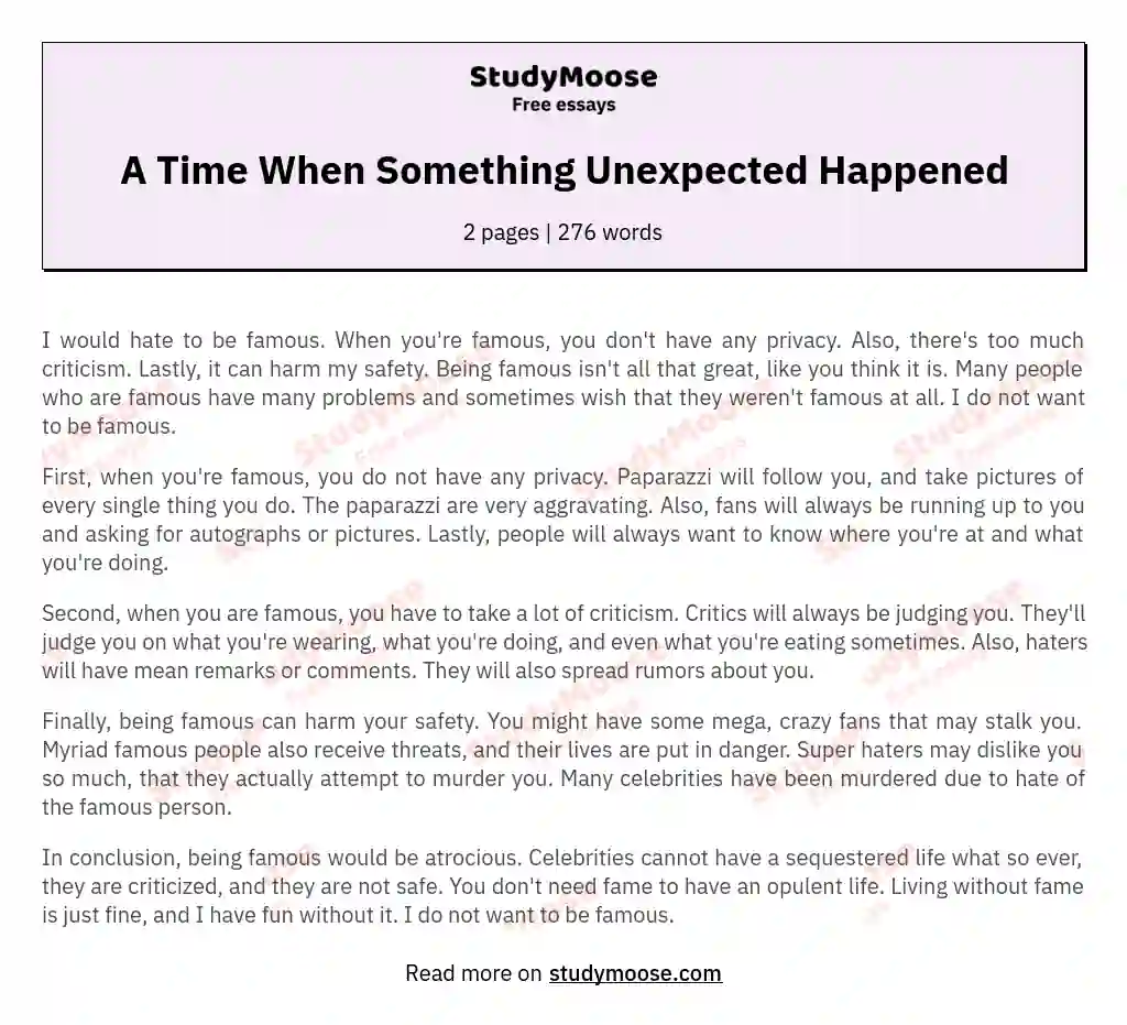 A Time When Something Unexpected Happened essay