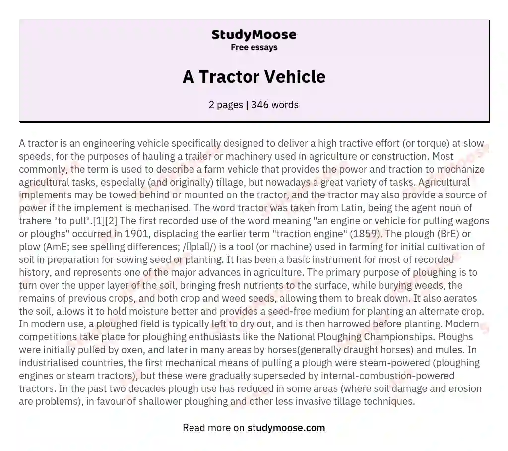 A Tractor Vehicle essay