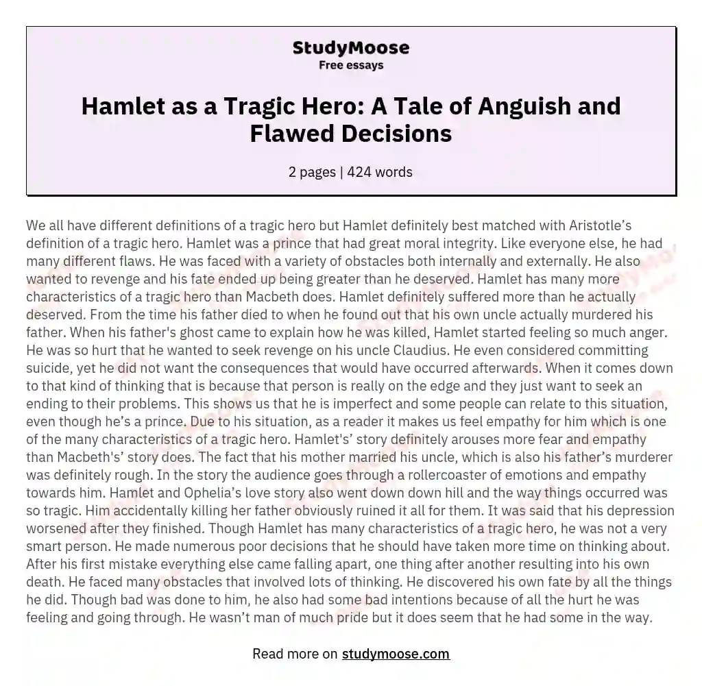 Hamlet as a Tragic Hero: A Tale of Anguish and Flawed Decisions essay