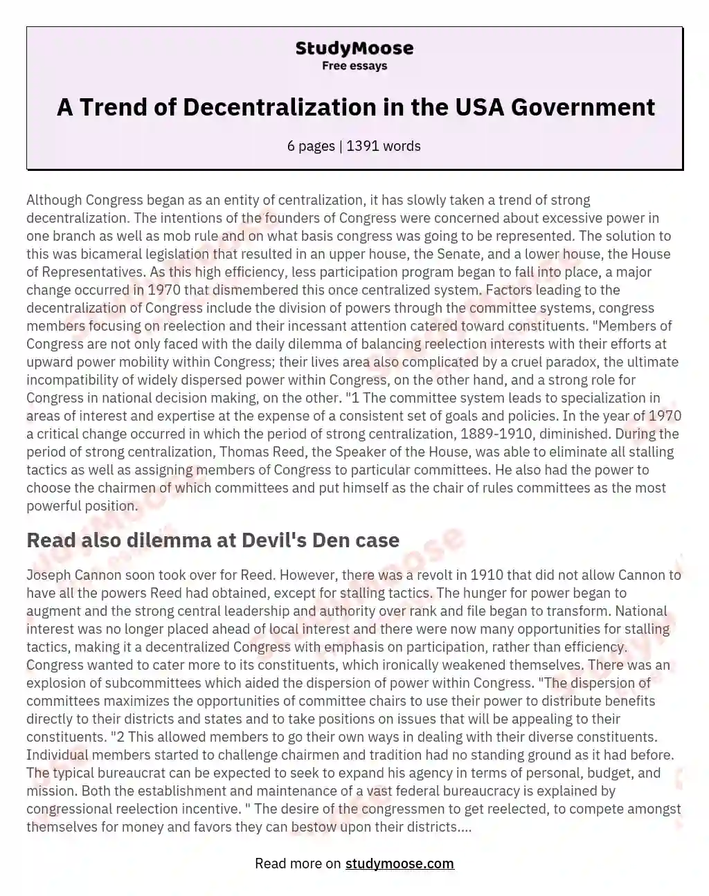 A Trend of Decentralization in the USA Government essay