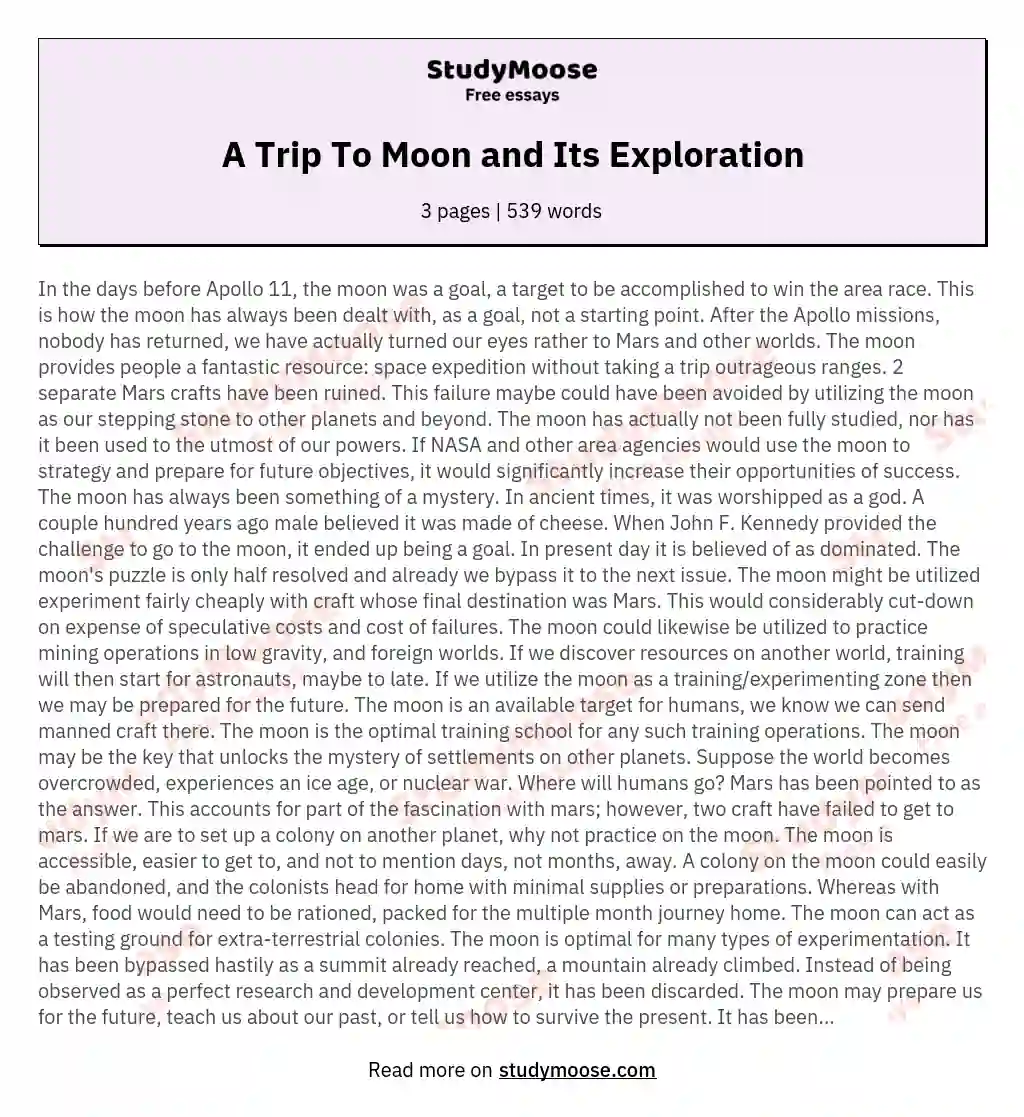 A Trip To Moon and Its Exploration essay