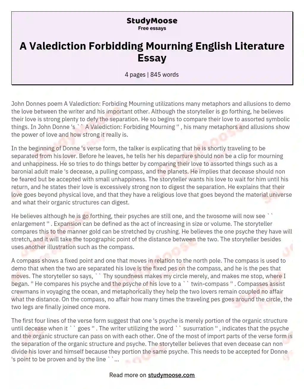 A Valediction Forbidding Mourning English Literature Essay essay