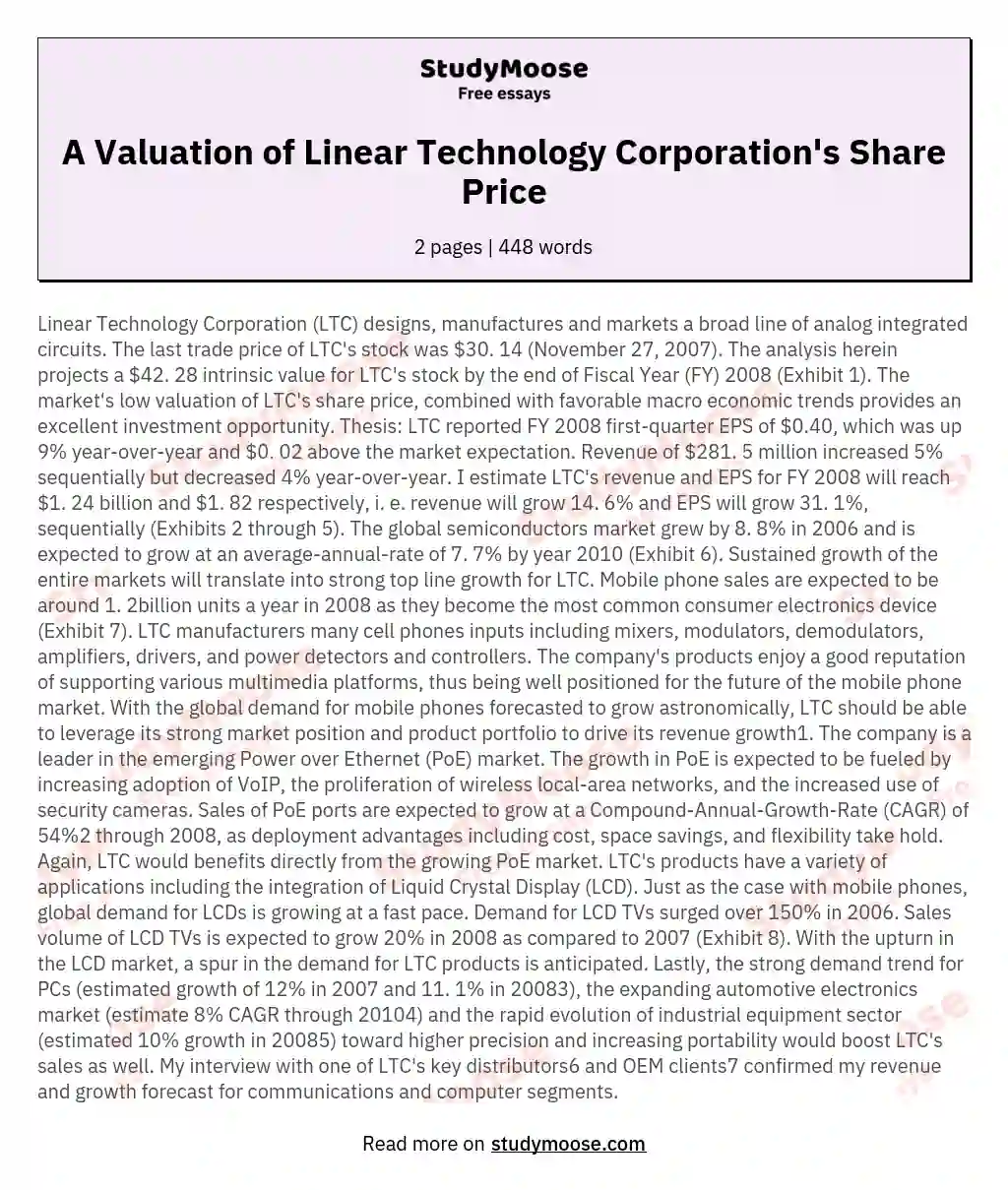 A Valuation of Linear Technology Corporation's Share Price essay