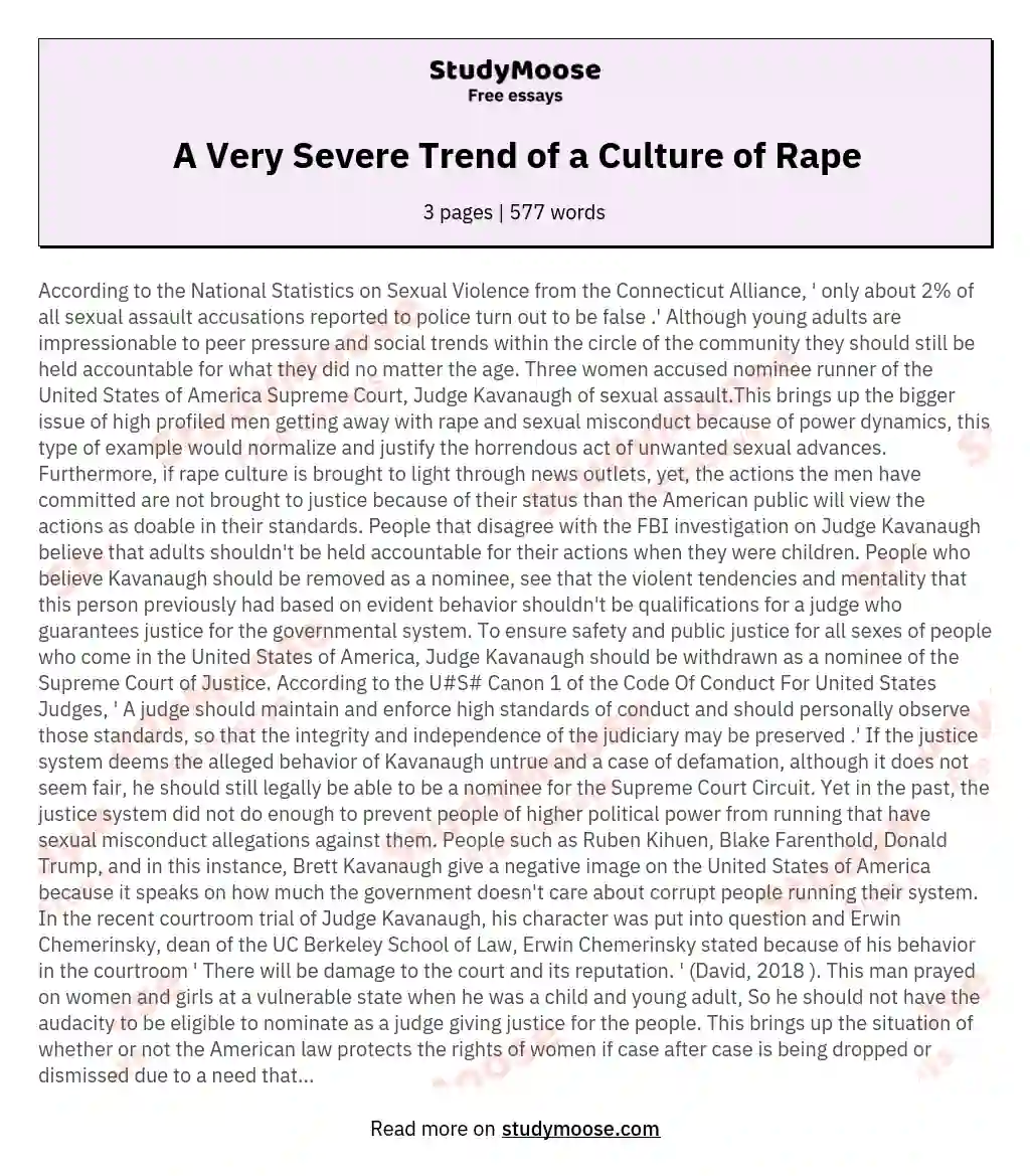 A Very Severe Trend of a Culture of Rape essay