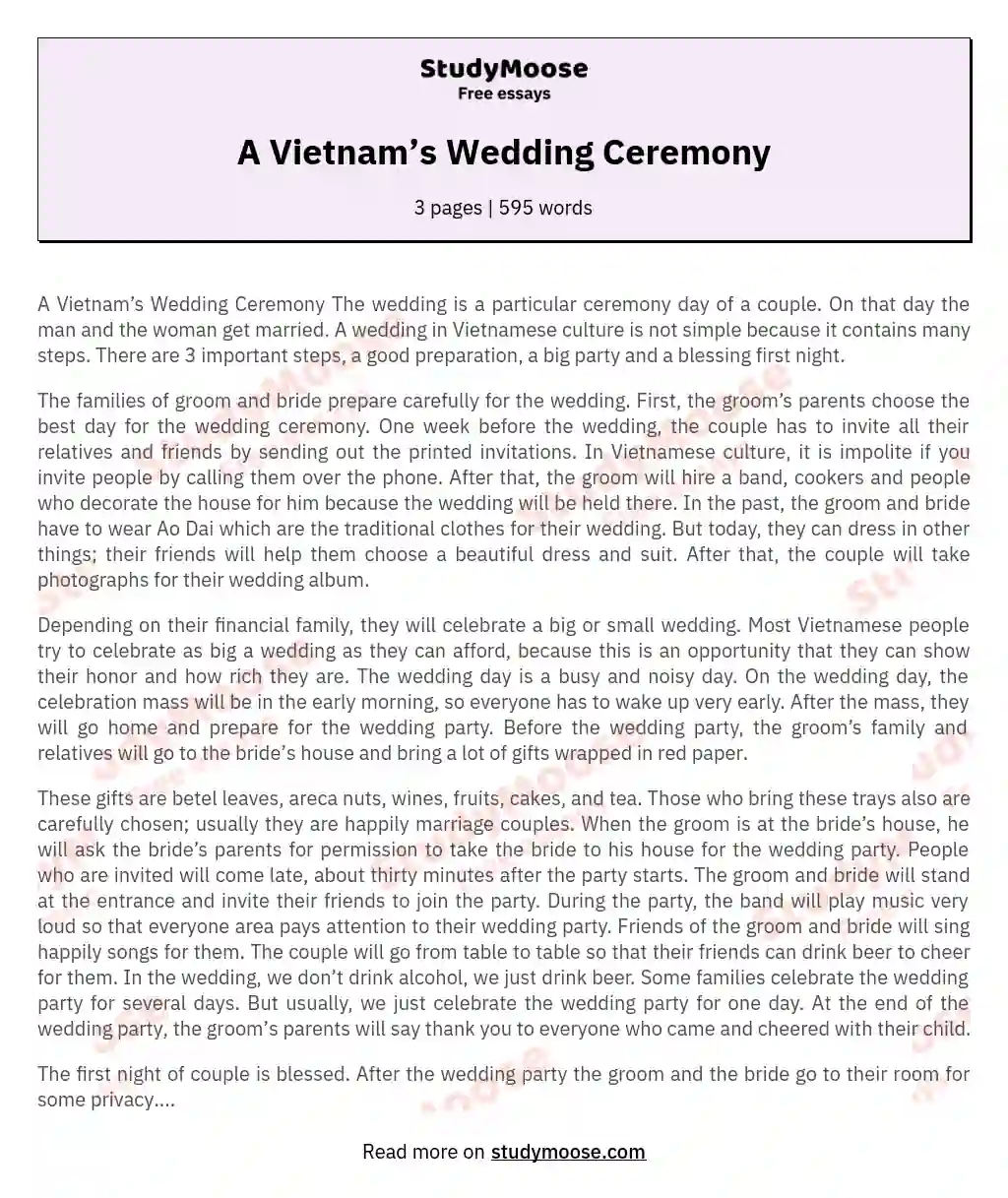 A Vietnam’s Wedding Ceremony essay
