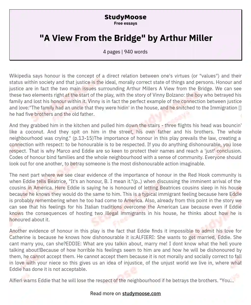 "A View From the Bridge" by Arthur Miller