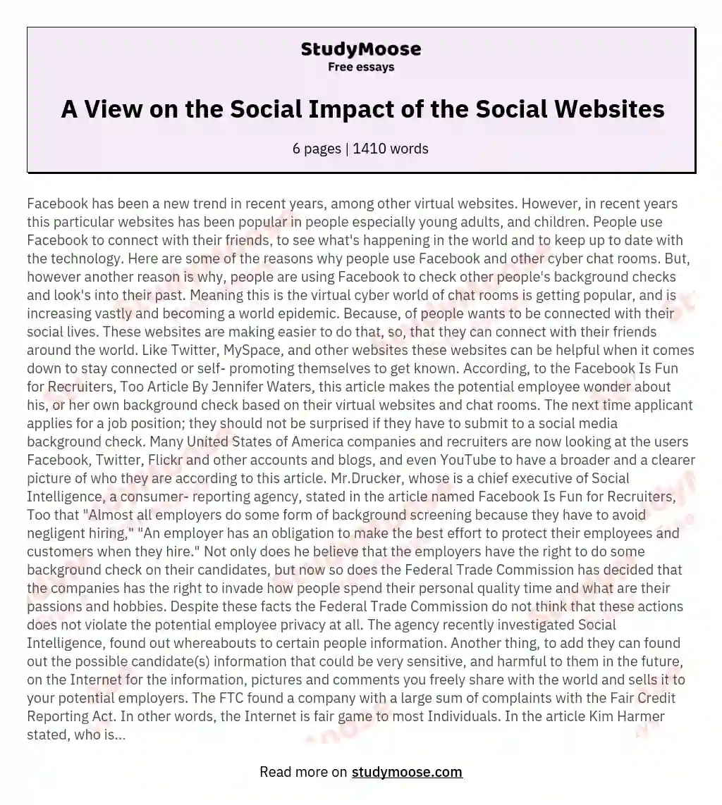 A View on the Social Impact of the Social Websites essay