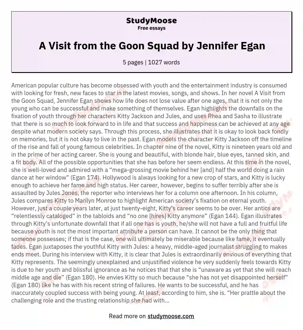 A Visit from the Goon Squad by Jennifer Egan essay