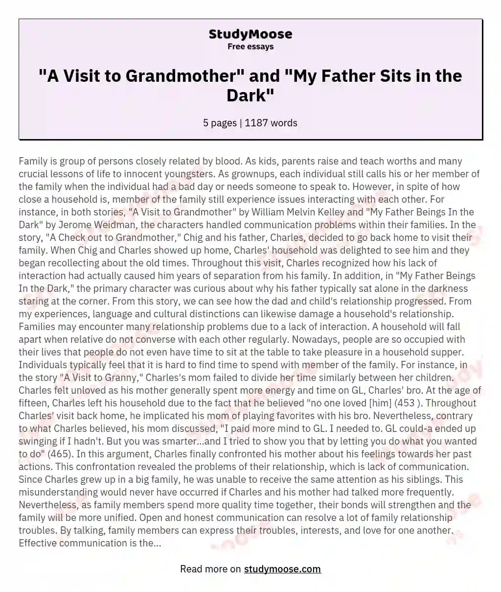 "A Visit to Grandmother" and "My Father Sits in the Dark" essay