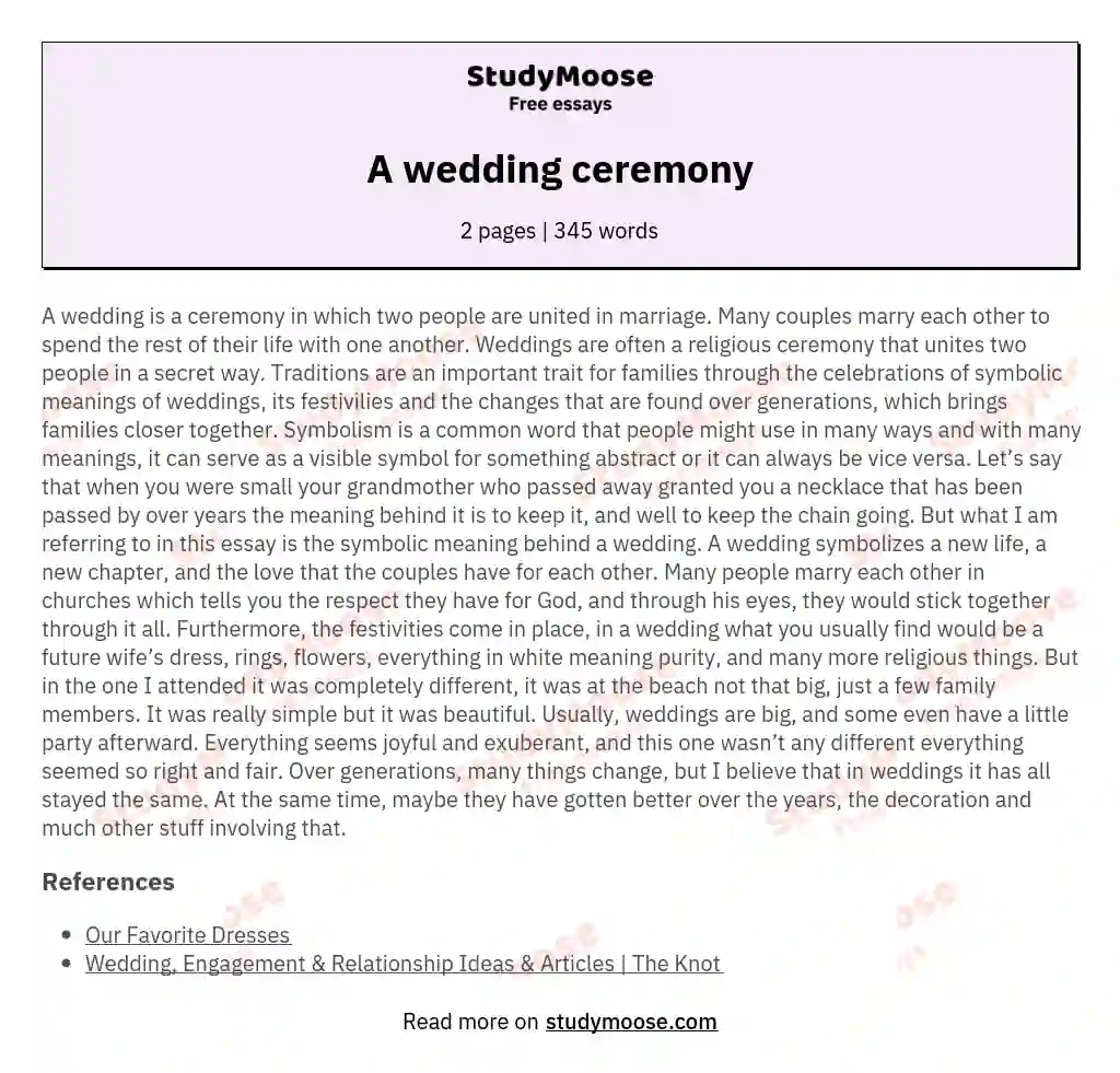 A wedding ceremony essay