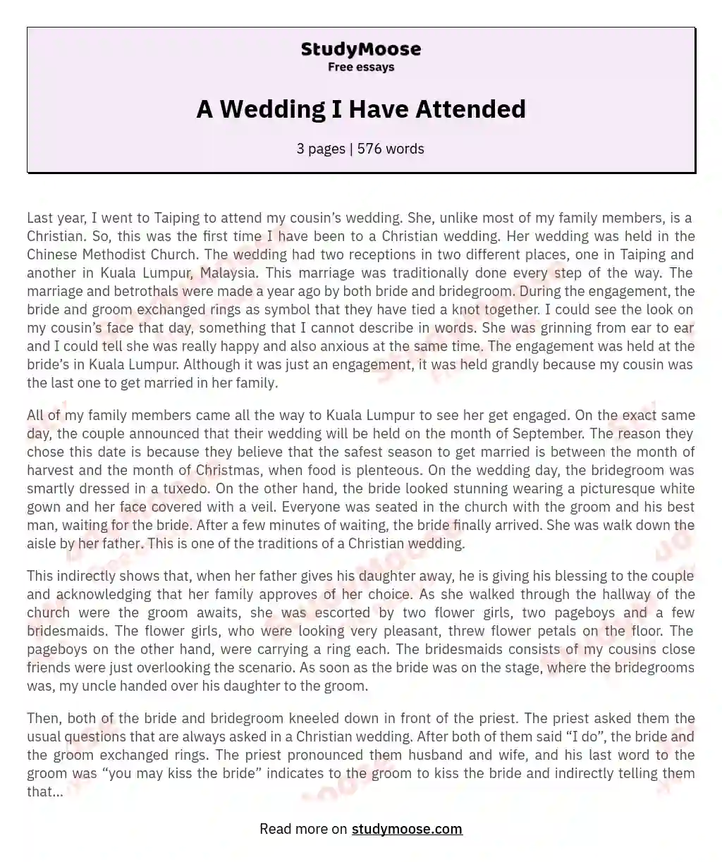 A Wedding I Have Attended essay
