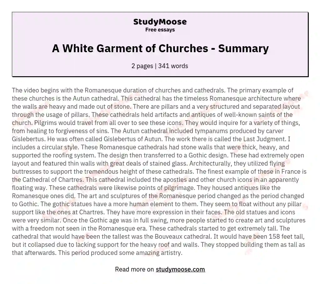 A White Garment of Churches - Summary essay