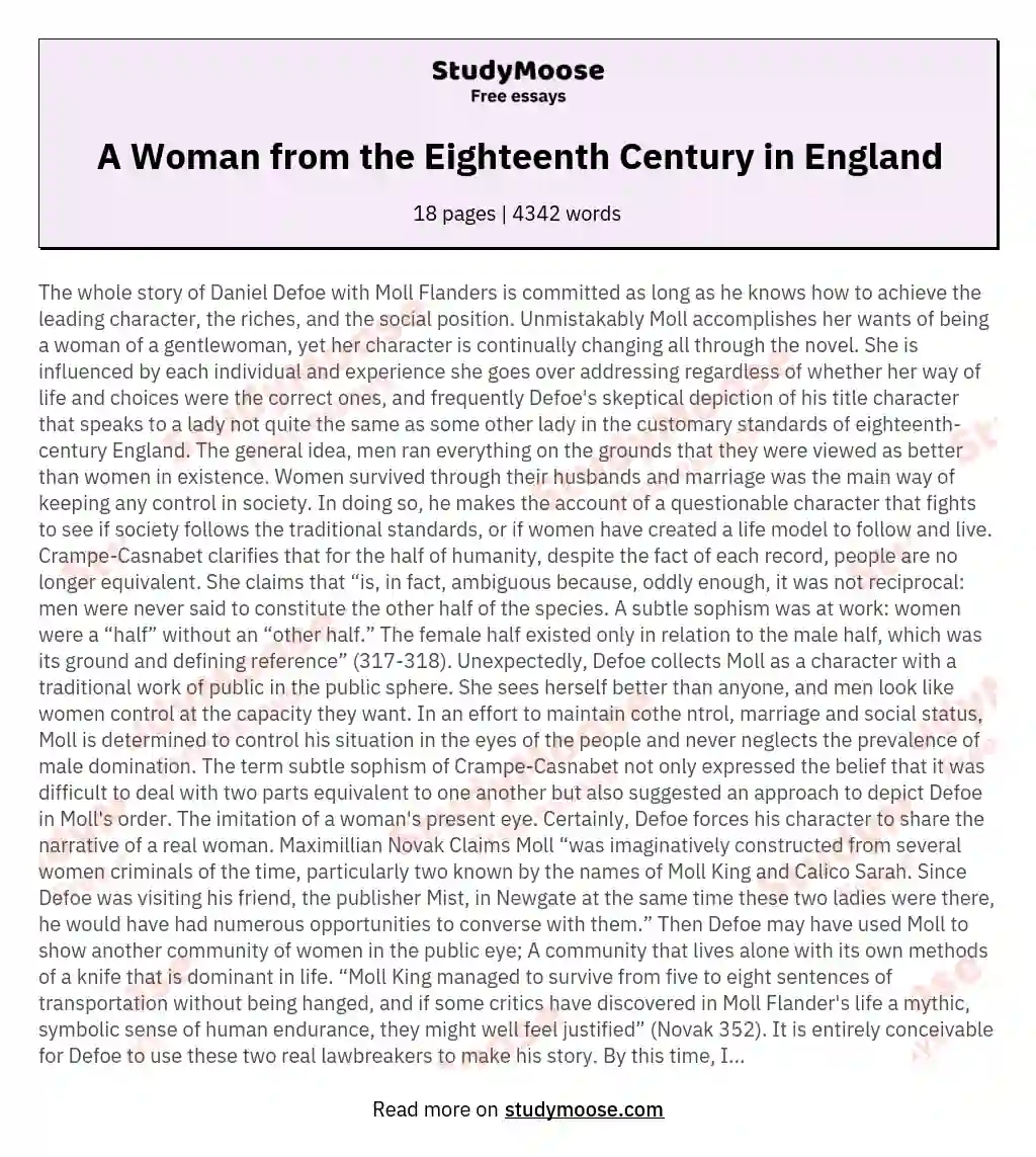A Woman from the Eighteenth Century in England essay