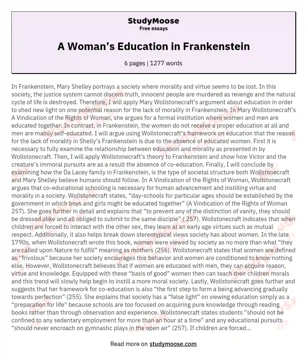 A Woman’s Education in Frankenstein essay