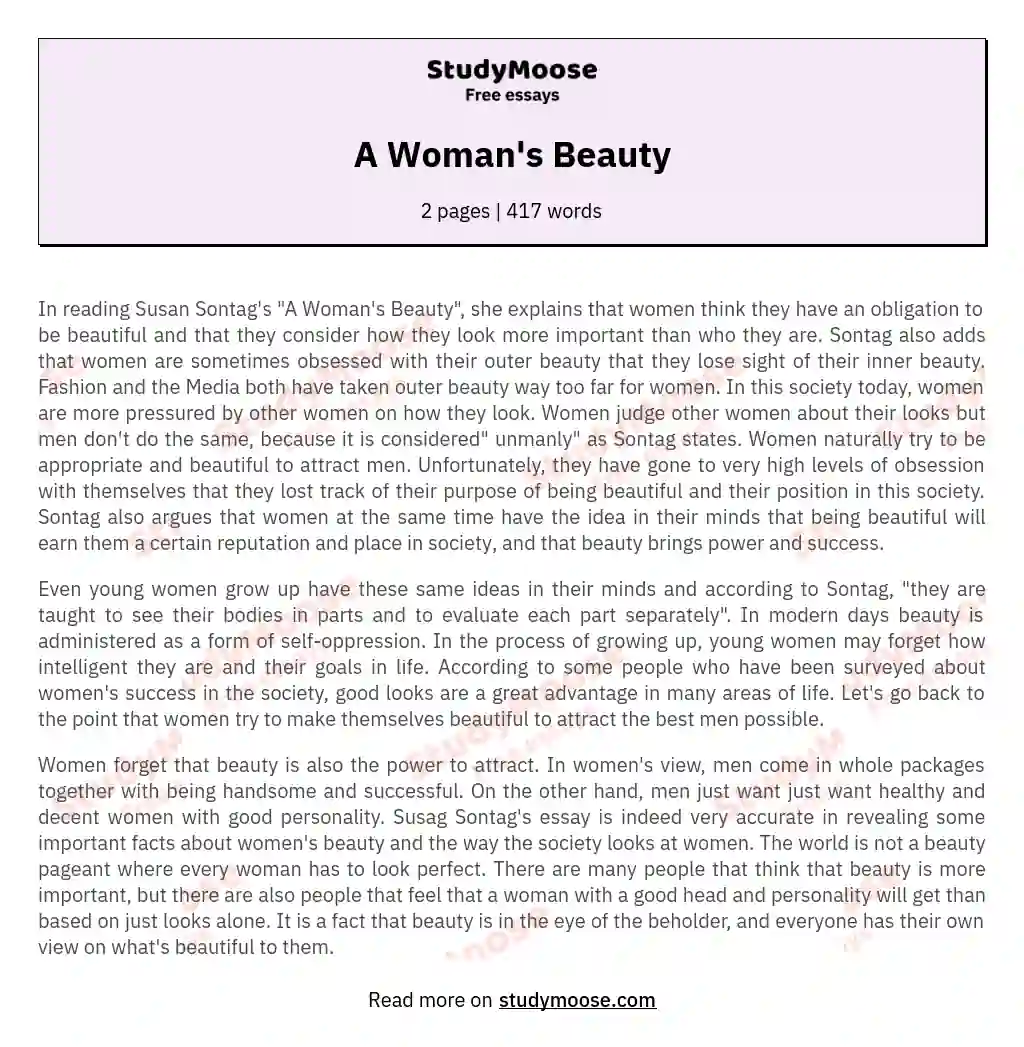 Redefining Beauty: Susan Sontag's Critique of Societal Expectations essay