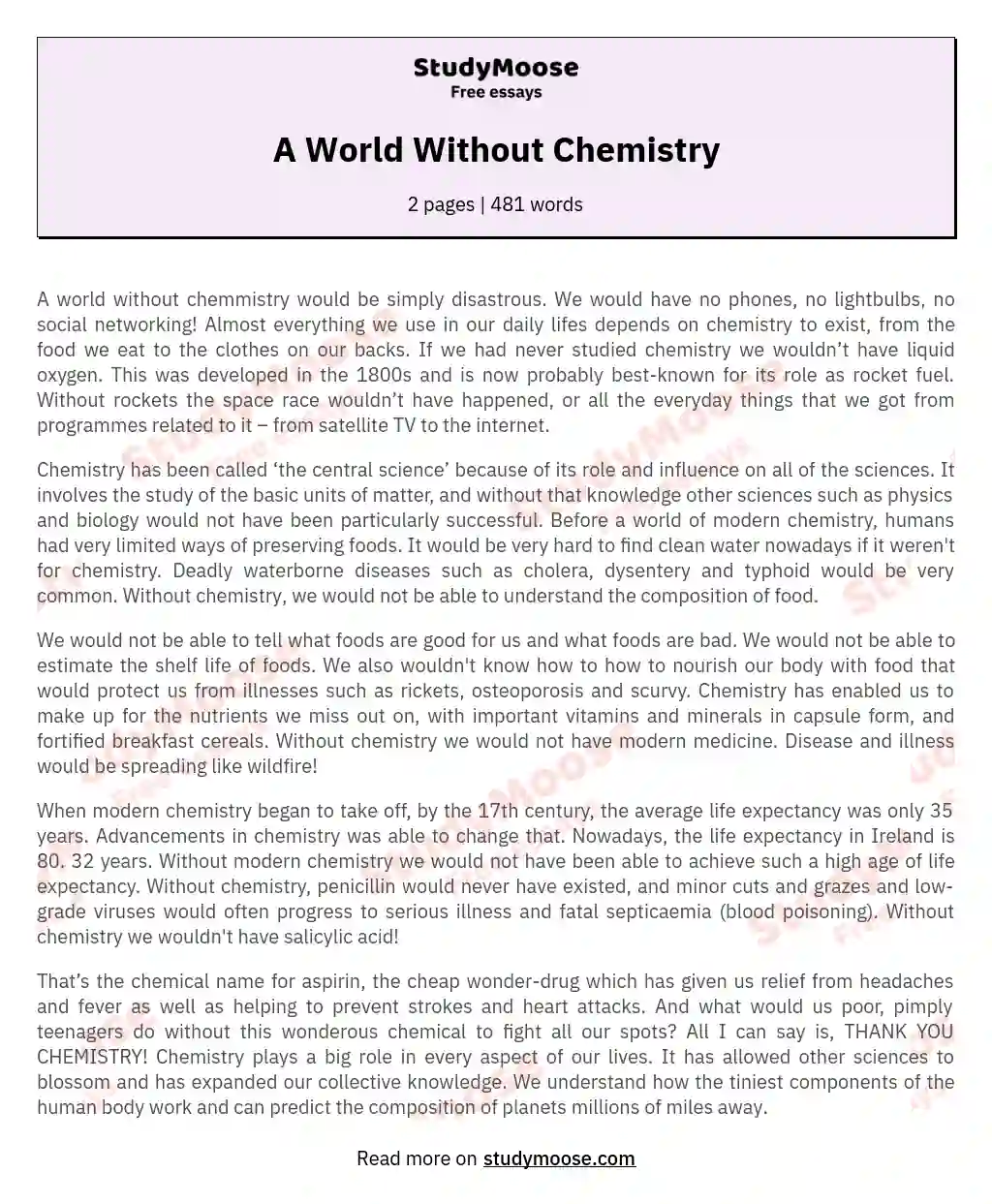 A World Without Chemistry essay