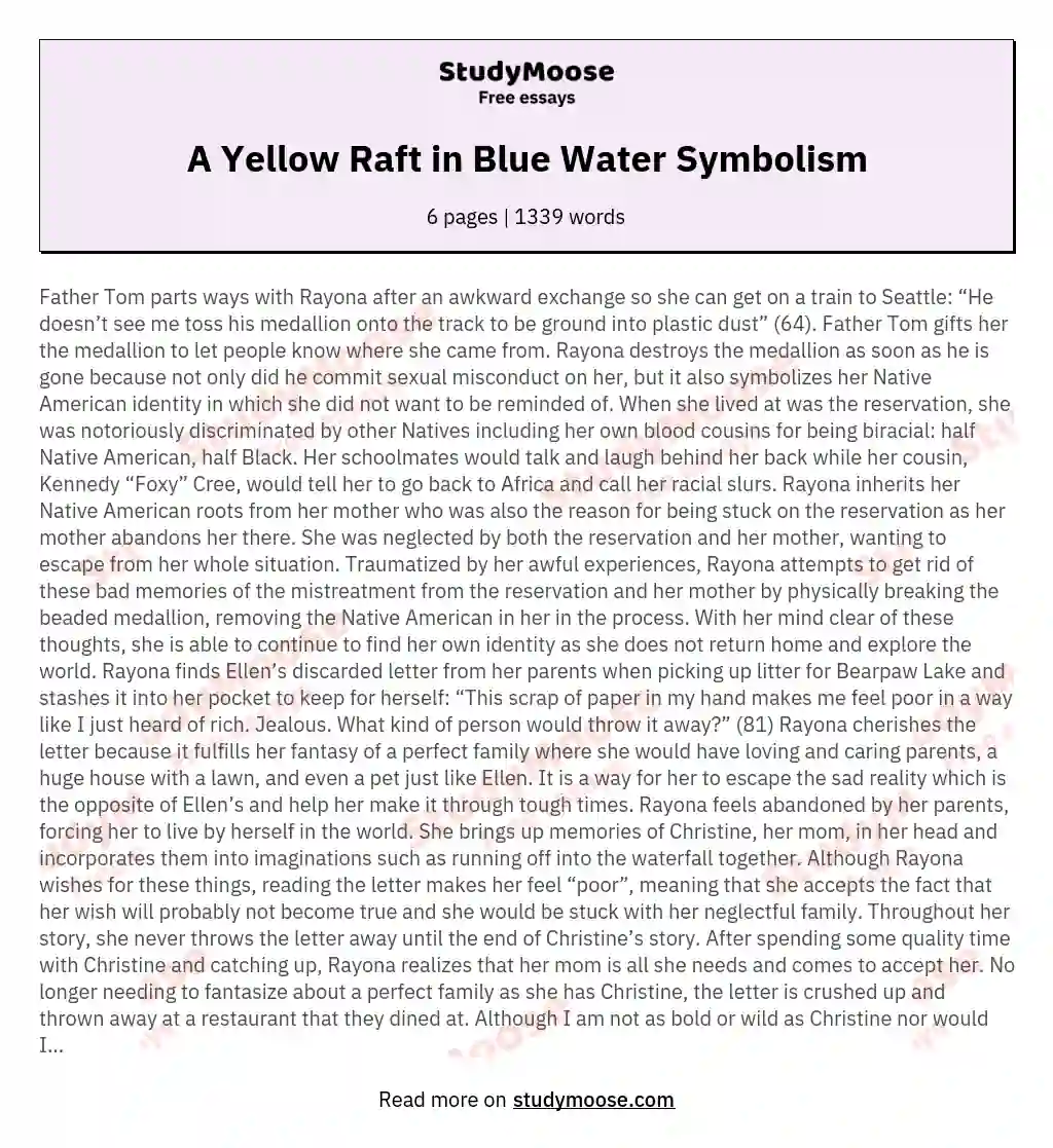 A Yellow Raft in Blue Water Symbolism essay
