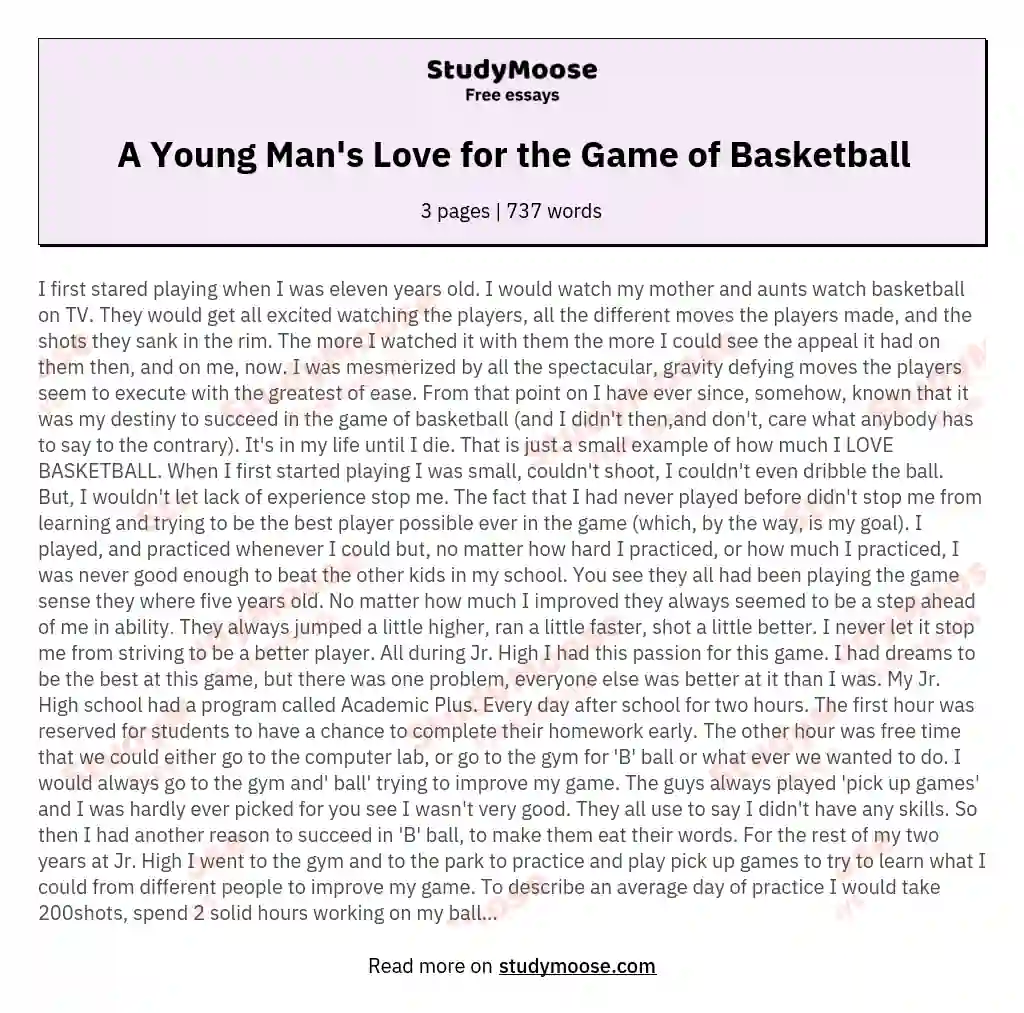 A Young Man's Love for the Game of Basketball essay