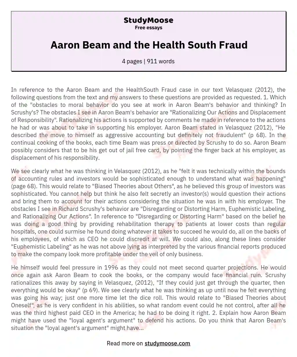 Aaron Beam and the Health South Fraud