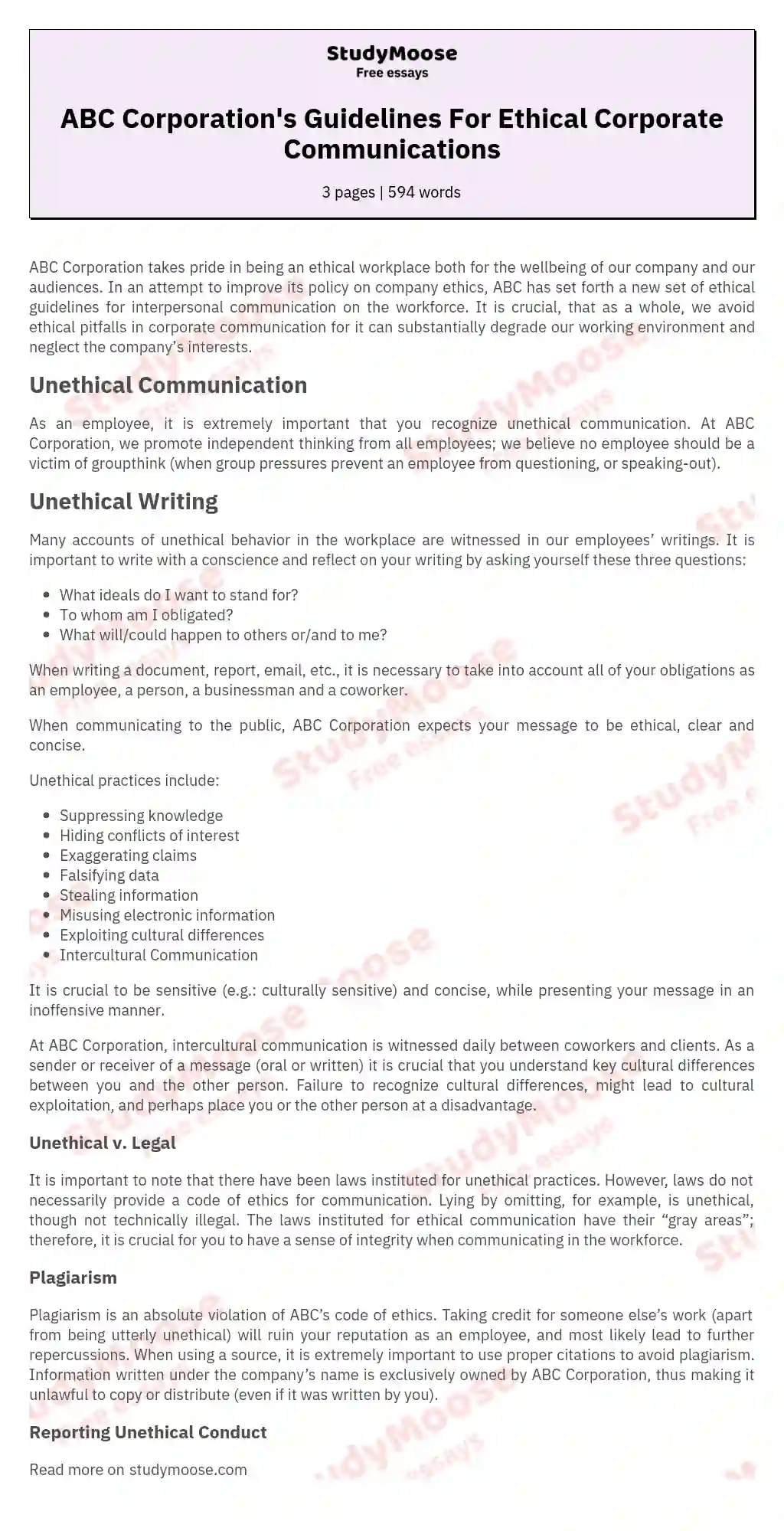 ABC Corporation's Guidelines For Ethical Corporate Communications essay