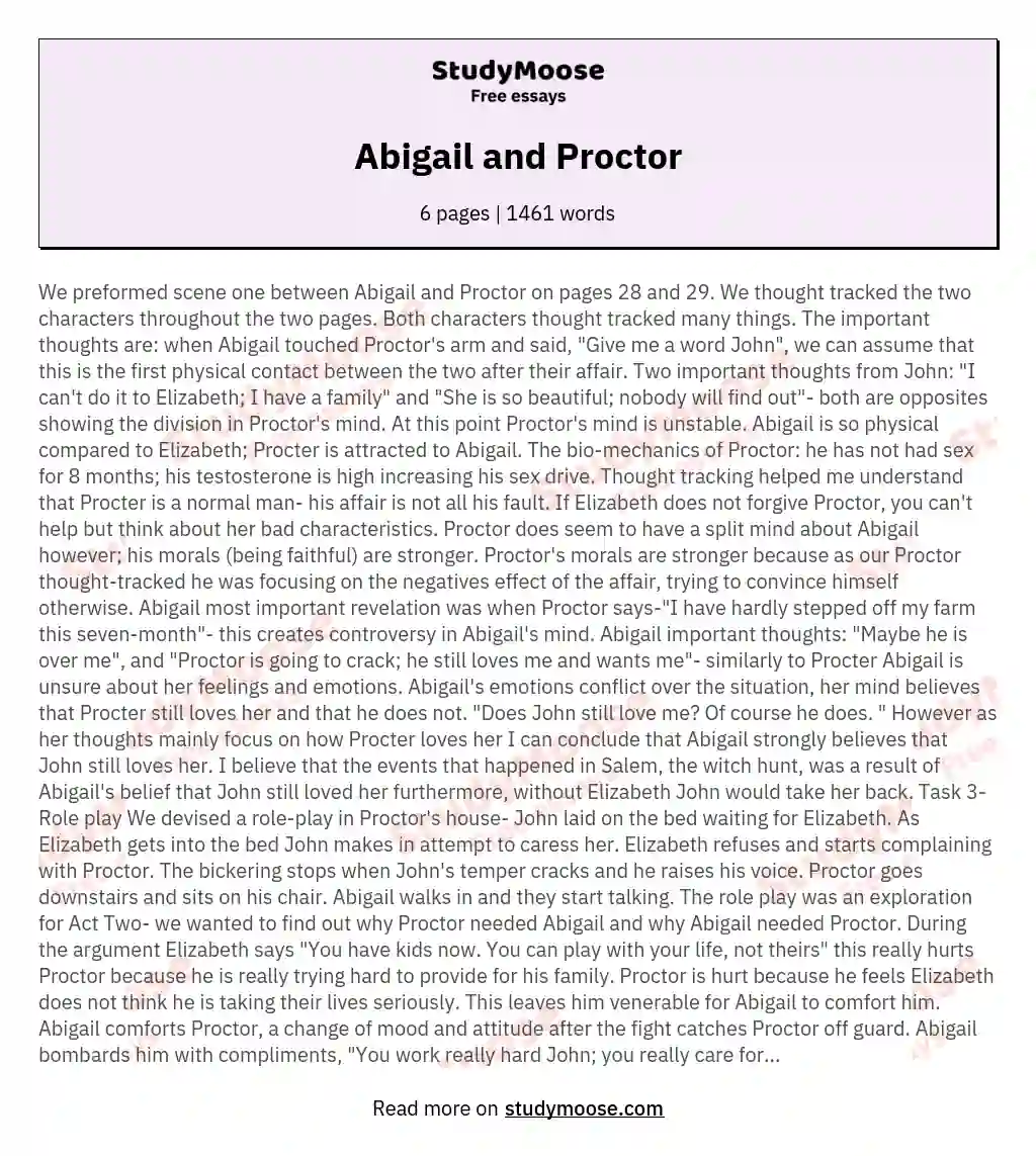 Abigail and Proctor essay