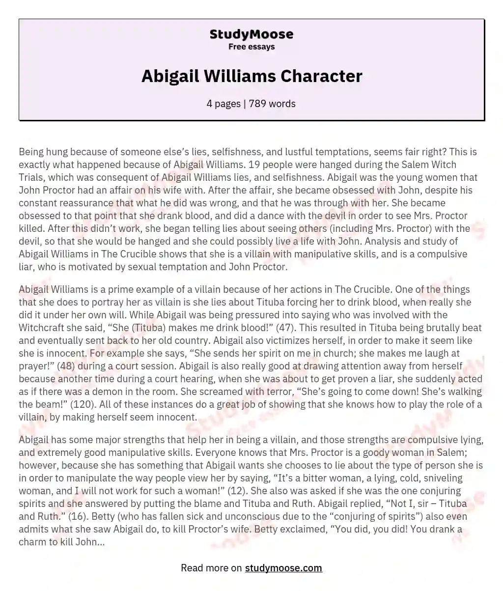 abigail williams character essay