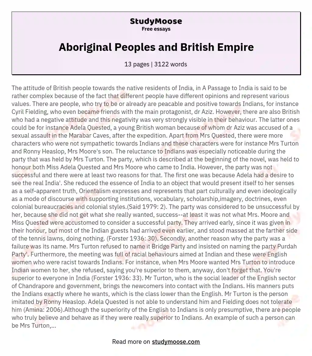 Aboriginal Peoples and British Empire essay