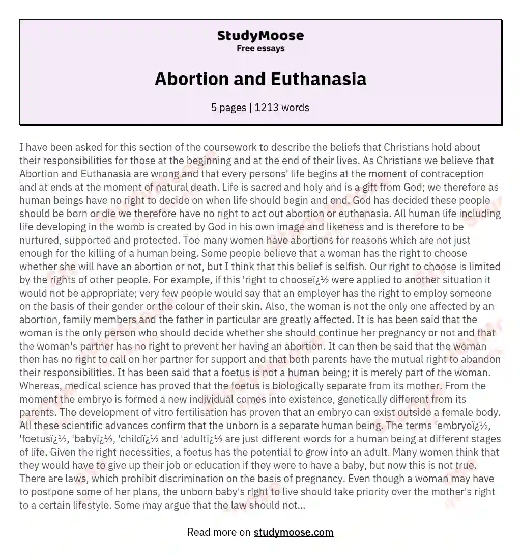 Abortion and Euthanasia essay