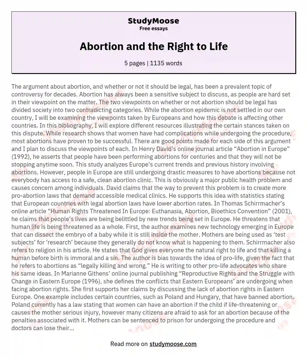 Abortion and the Right to Life essay