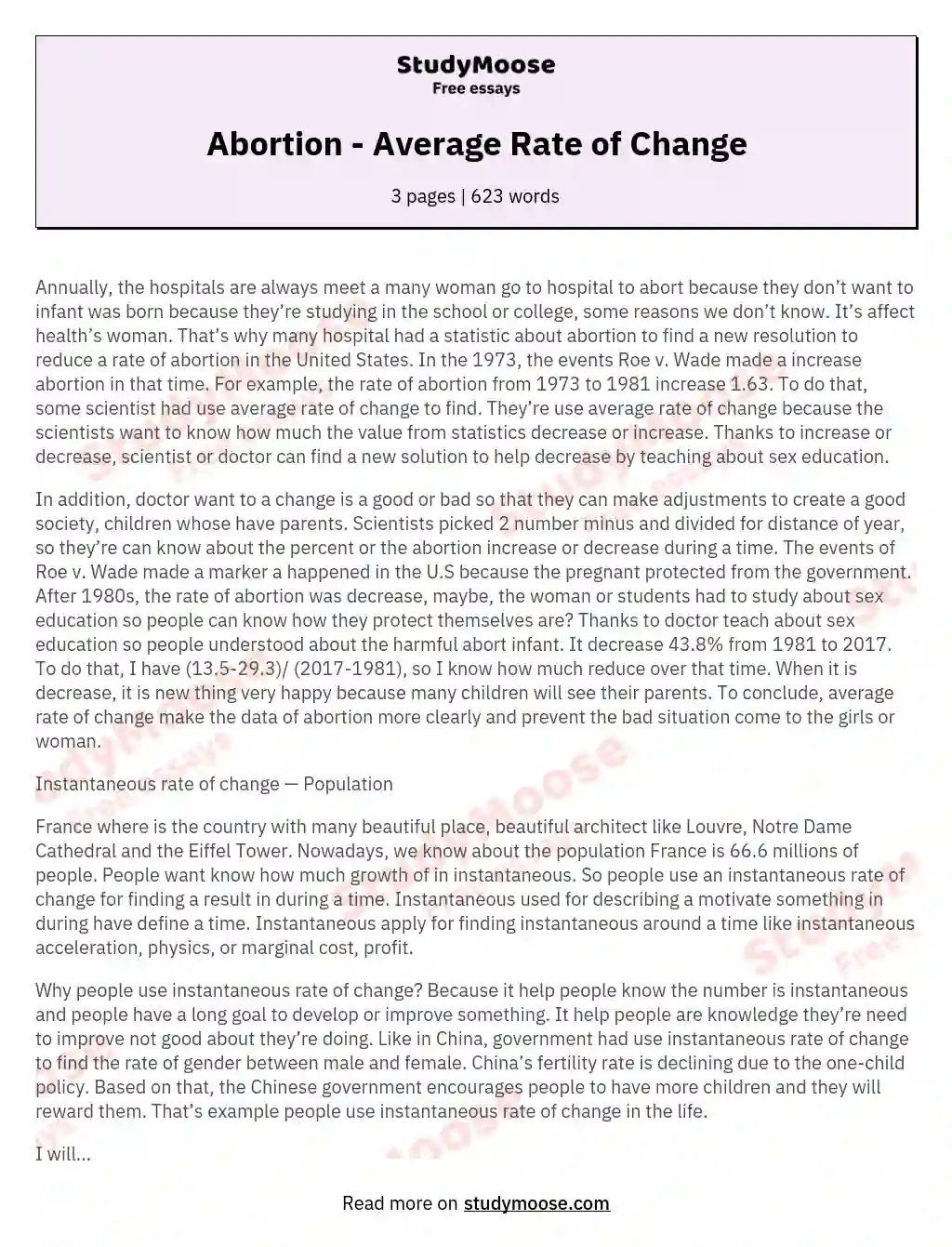 Abortion - Average Rate of Change essay