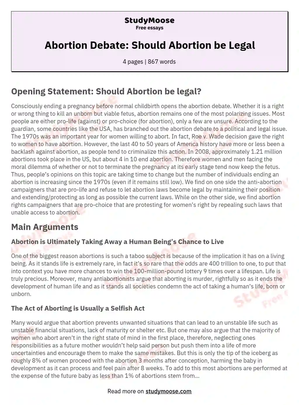 Abortion Debate: Should Abortion be Legal