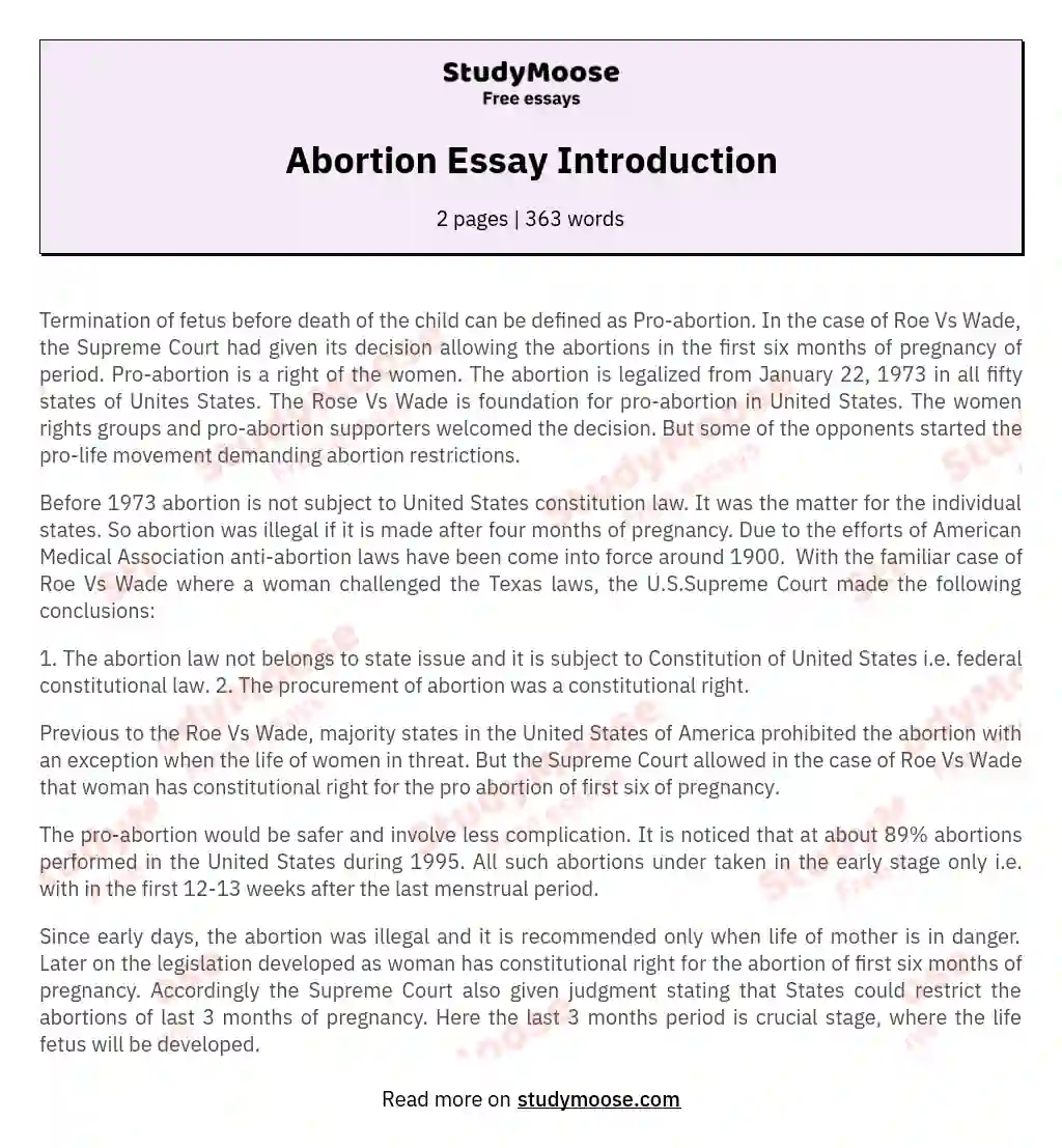 Abortion Essay Introduction essay