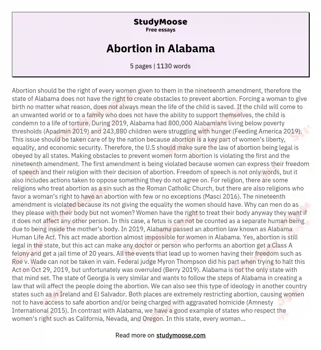 Abortion in Alabama essay