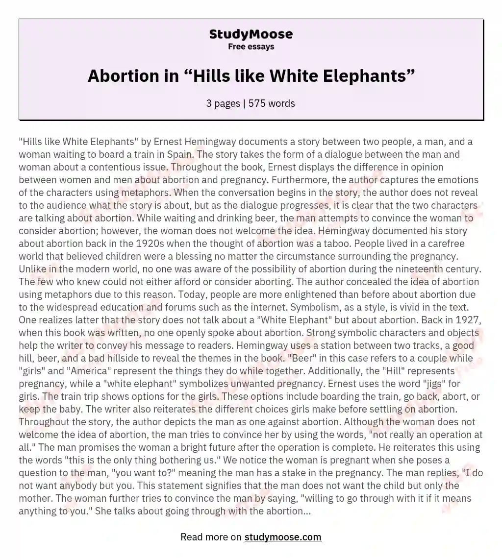Abortion in “Hills like White Elephants” essay