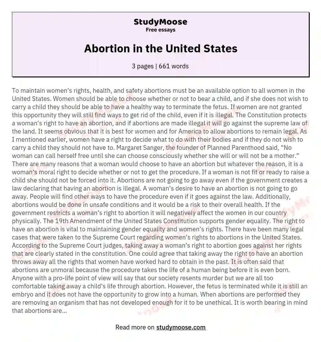 Abortion in the United States essay