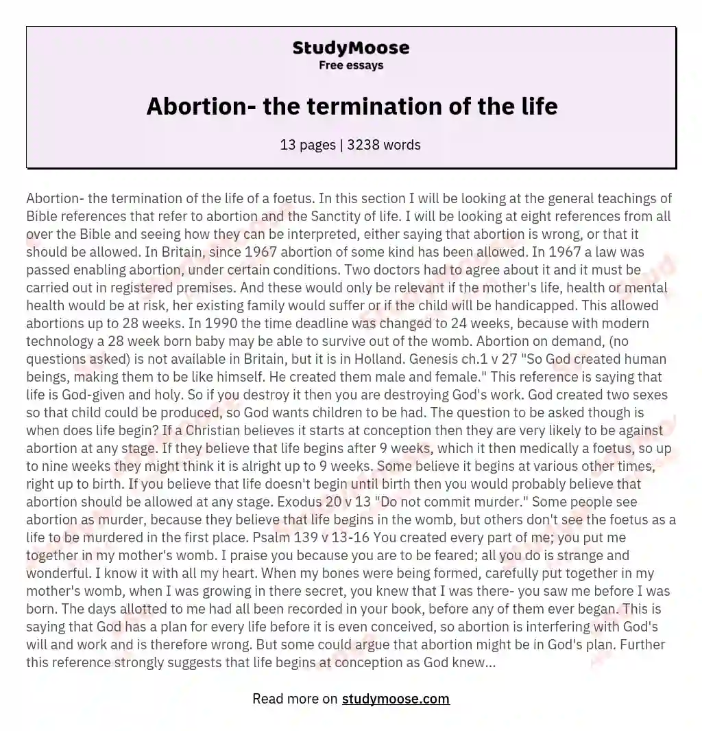 Abortion- the termination of the life essay
