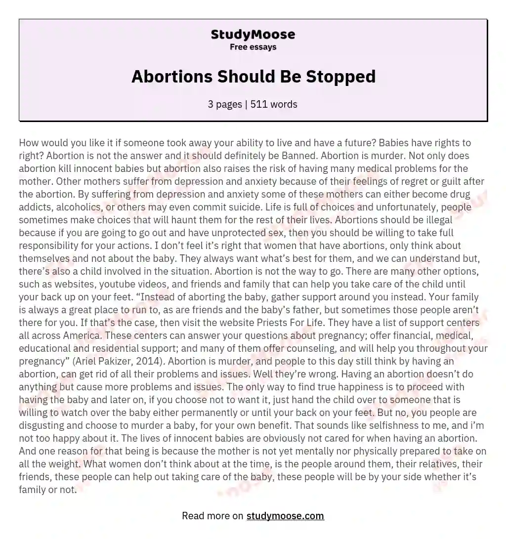 Abortions Should Be Stopped essay
