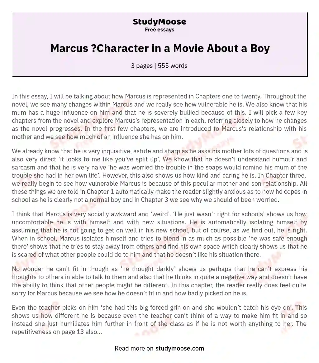 Marcus ?Character in a Movie About a Boy essay