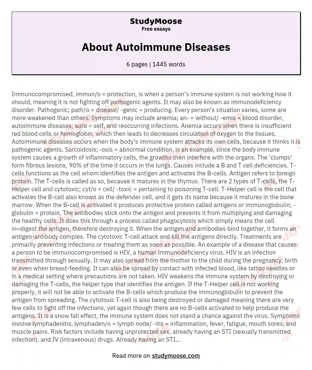 About  Autoimmune Diseases essay