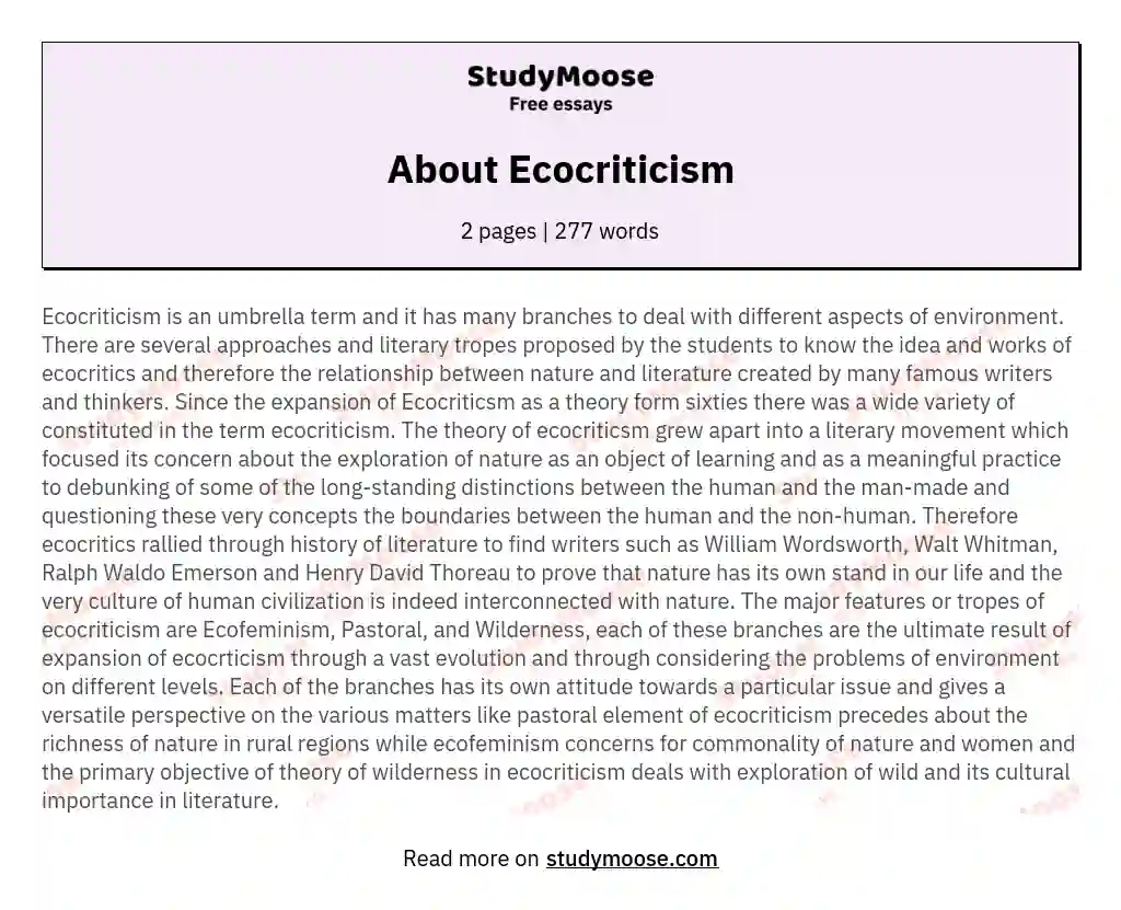 About Ecocriticism essay